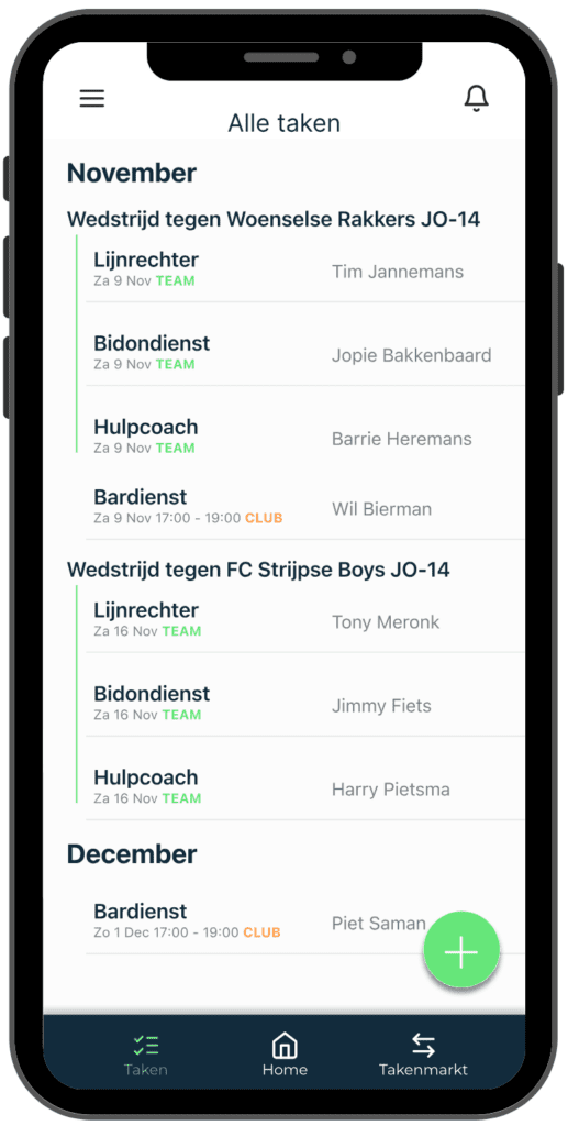 On-Side Voetbal Samen Vrijwillgers taken overzicht